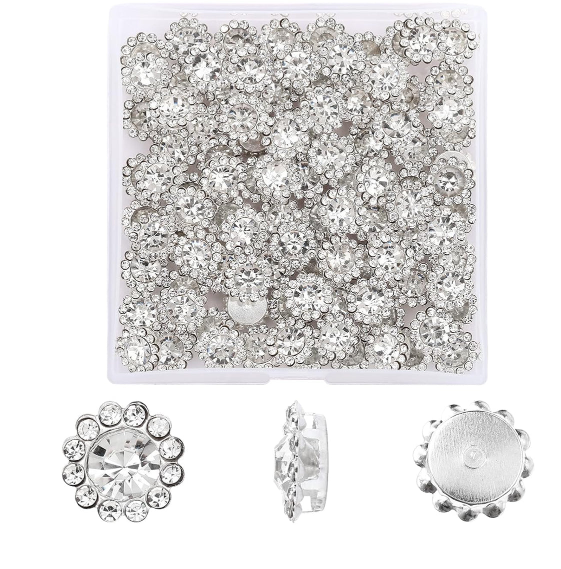 200PCS Flower Rhinestone, Flat Backs Cabochons, Flower Glass Crystal Sew On Flatback Rhinestone Beads