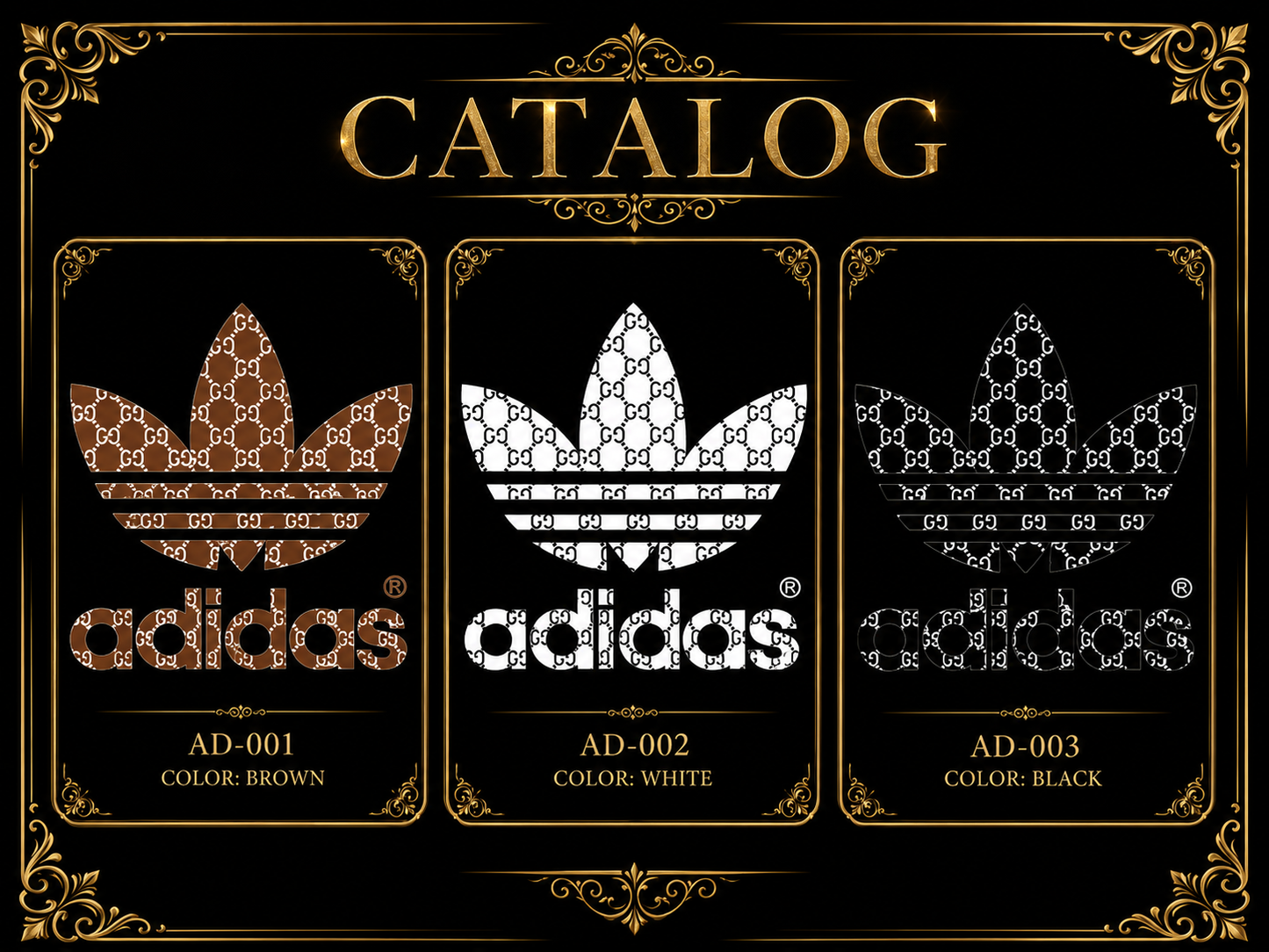 Luxury adidas catalog collection: black, white, brown