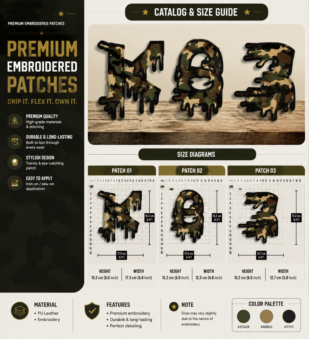 Premium embroidered patches catalog design